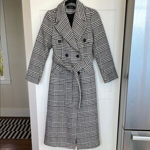 Black and White Houndstooth Trench Coat